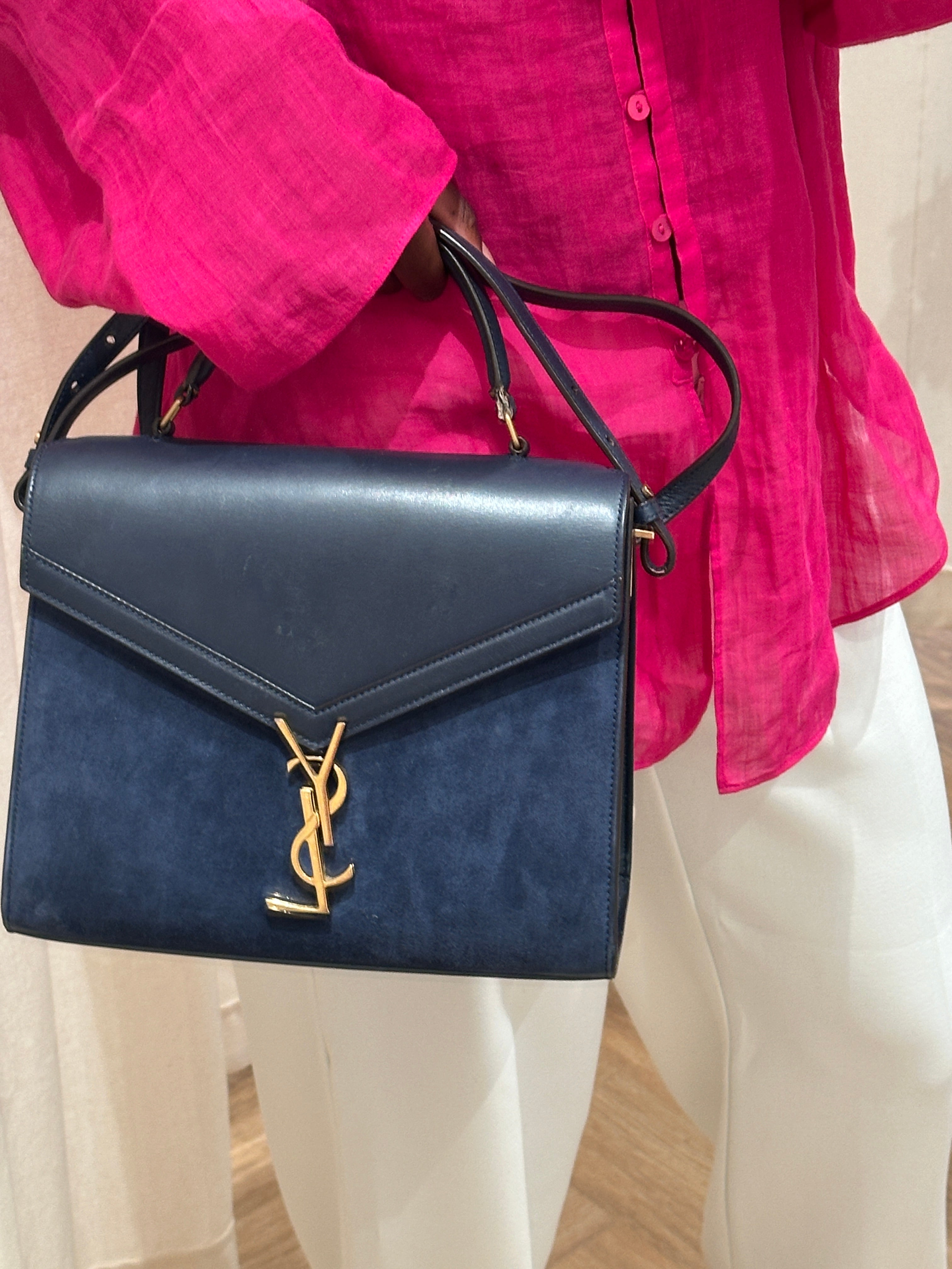 Saint Laurent Paris Cassandra Suede & Leather 2 Way Handbag