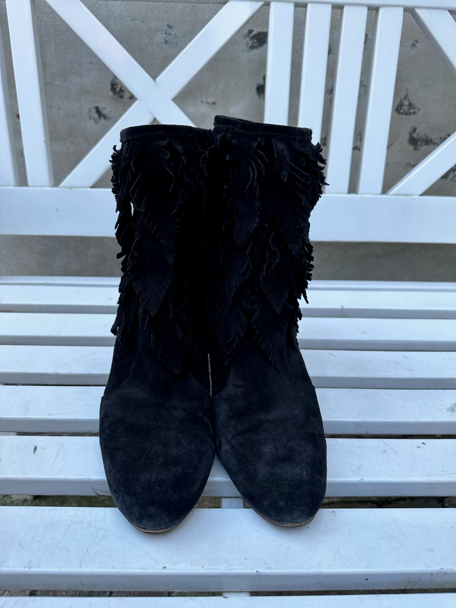 Chie Mihara støvler sort ruskind med flæser forfra