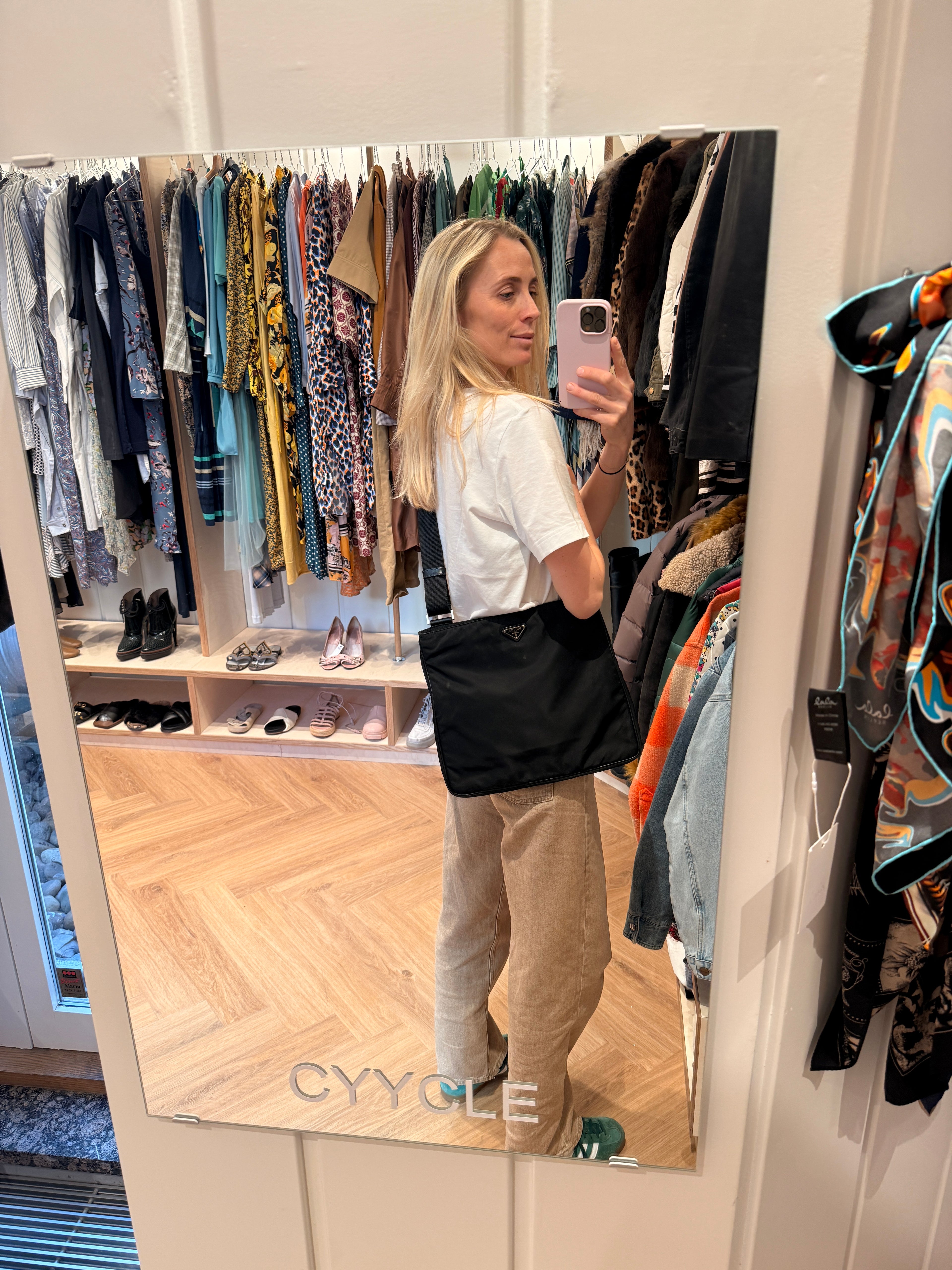 Prada Tessuto Nylon x Leather Shoulder Bag / Taske