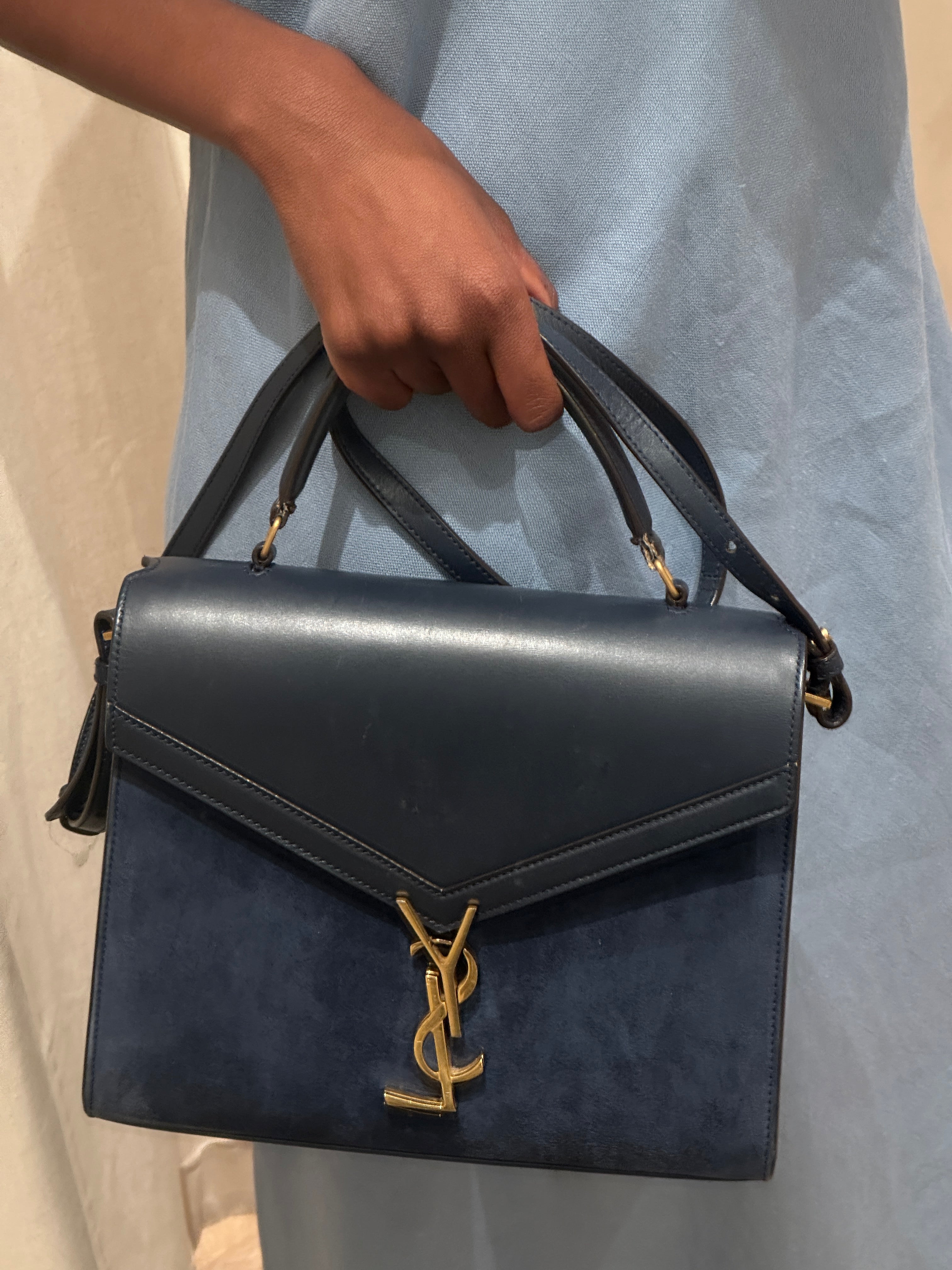 Saint Laurent Paris Cassandra Suede & Leather 2 Way Handbag