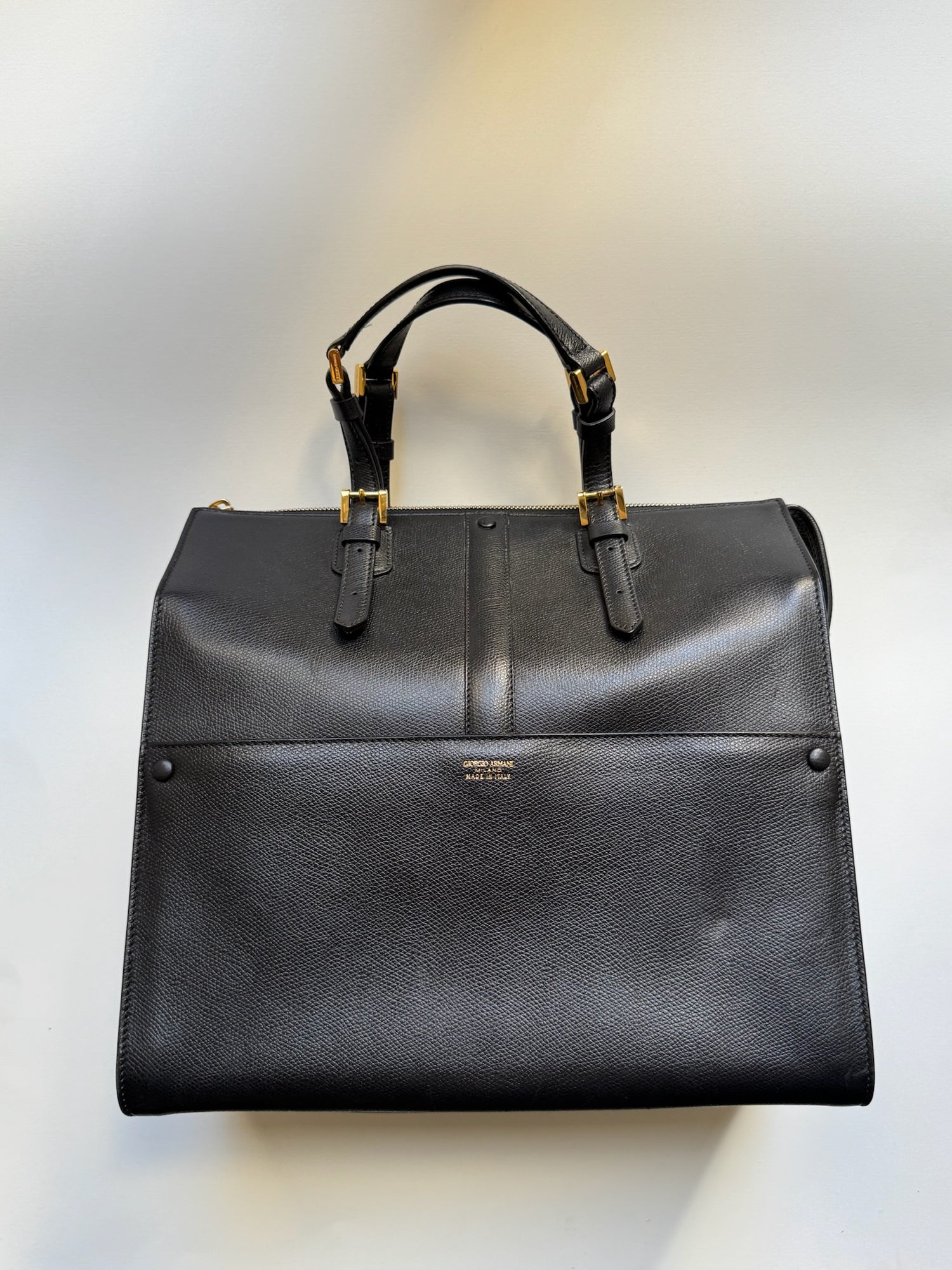 Giorgio Armani Sort Læder Borgonuovo Tote / Taske