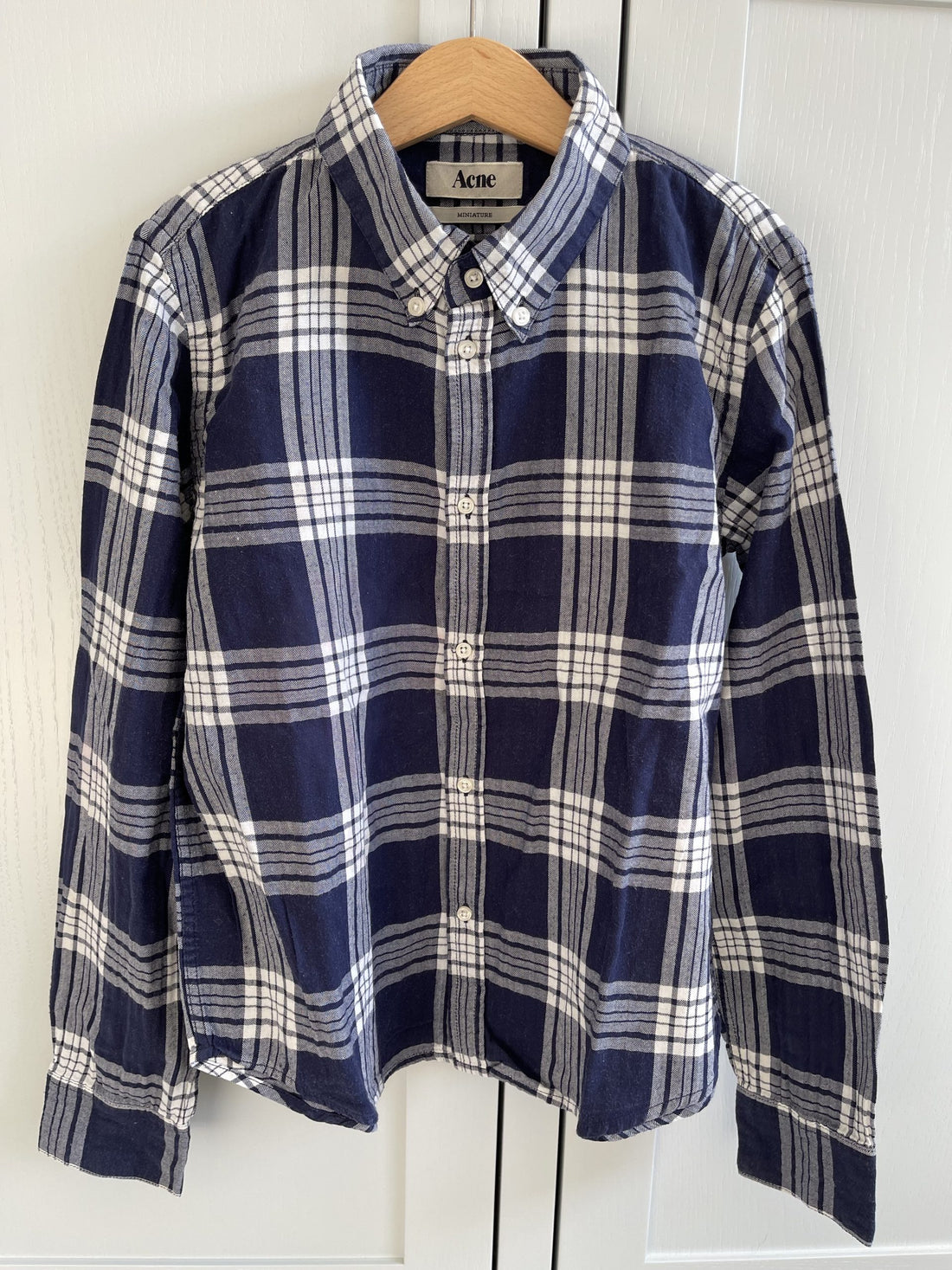 Acne Miniature skjorte børn blå og hvid ternet forfra