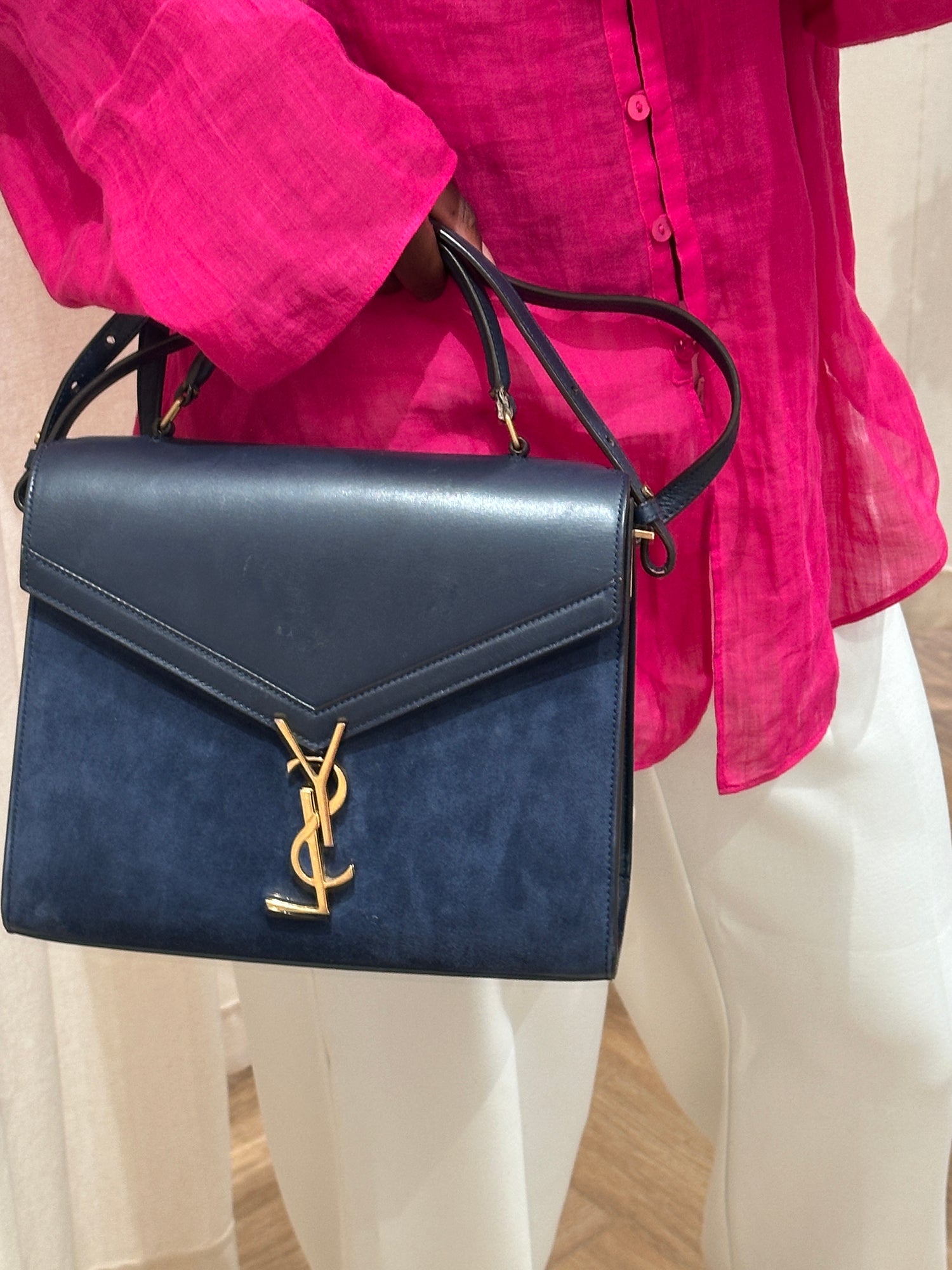 Saint Laurent Paris Cassandra Suede &amp; Leather 2 Way Handbag