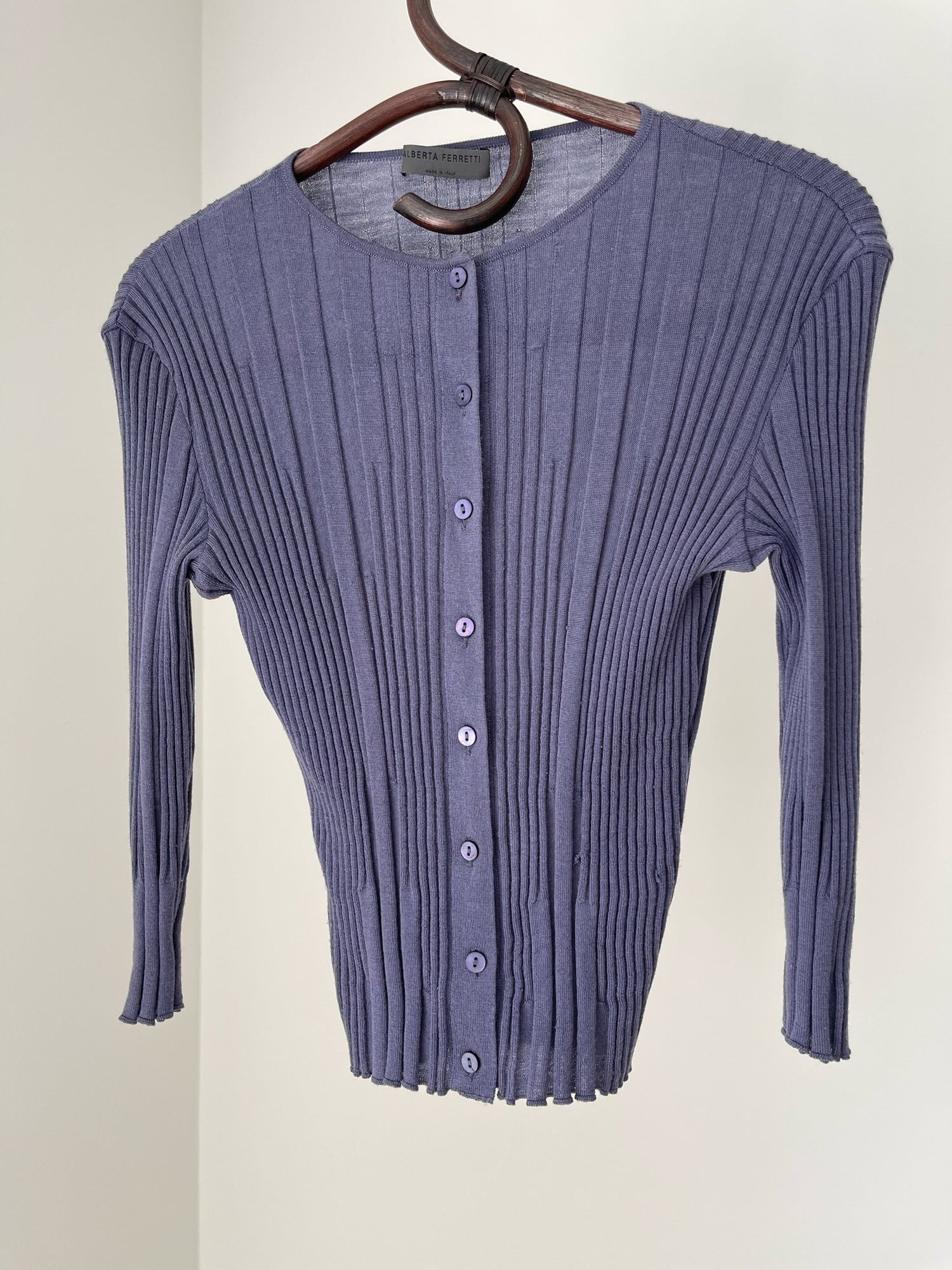 Alberta Ferreti strik cardigan lilla forfra