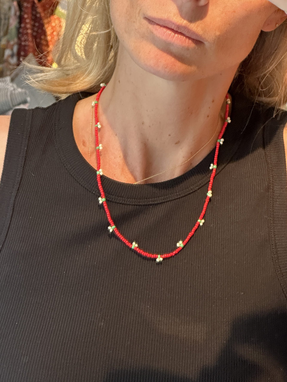 Pearl Necklace with berries in red
